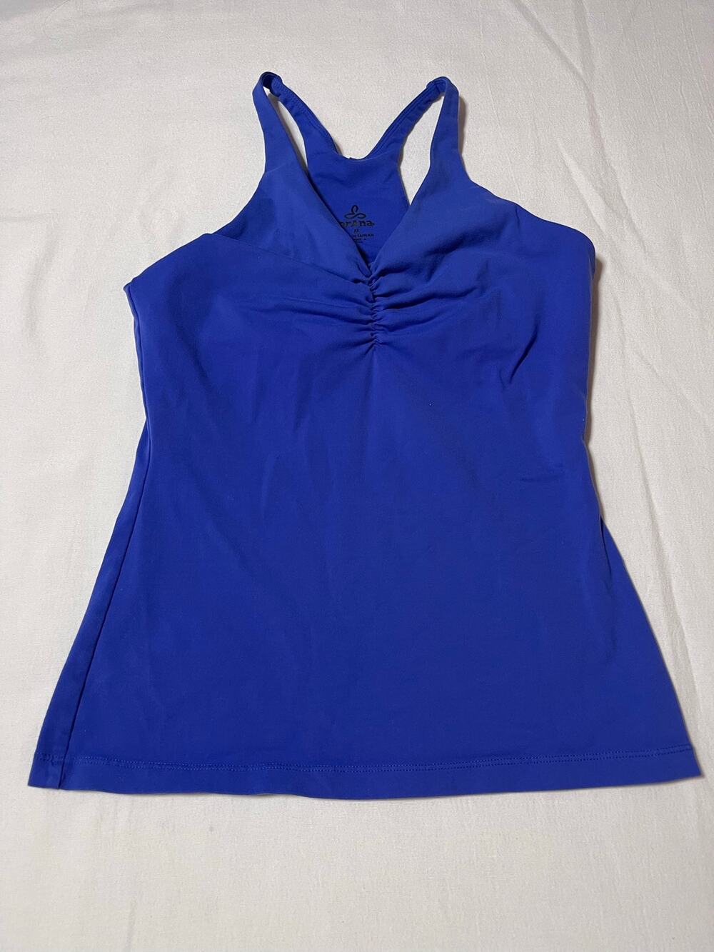 prAna Sabin Chakara Yoga Tank Top Blue Medium Built In Shelf Bra Ruched